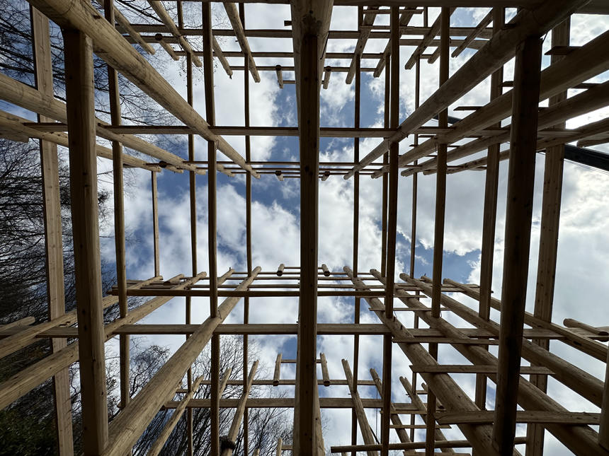 11月22日，湖北建始縣楂樹坪，一棟極富土家特色的吊腳樓正在如火如荼地建設(shè)中。