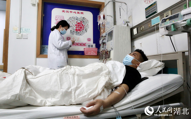 李剛（化名）正在采集造血干細胞。人民網(wǎng) 王郭驥攝