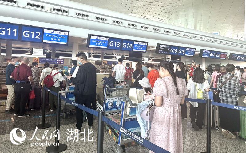 旅客排隊辦理值機手續(xù)。人民網(wǎng)記者 張沛攝