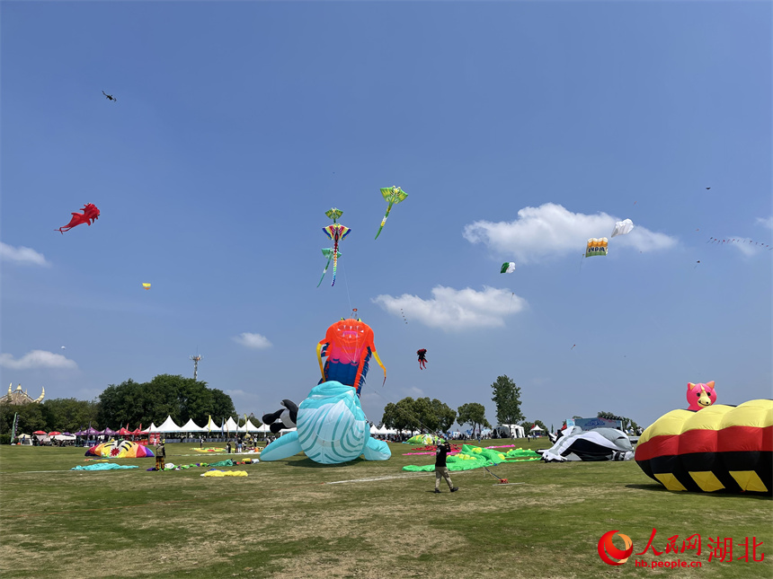 選手正在調(diào)試風(fēng)箏角度。人民網(wǎng)記者 周倩文攝