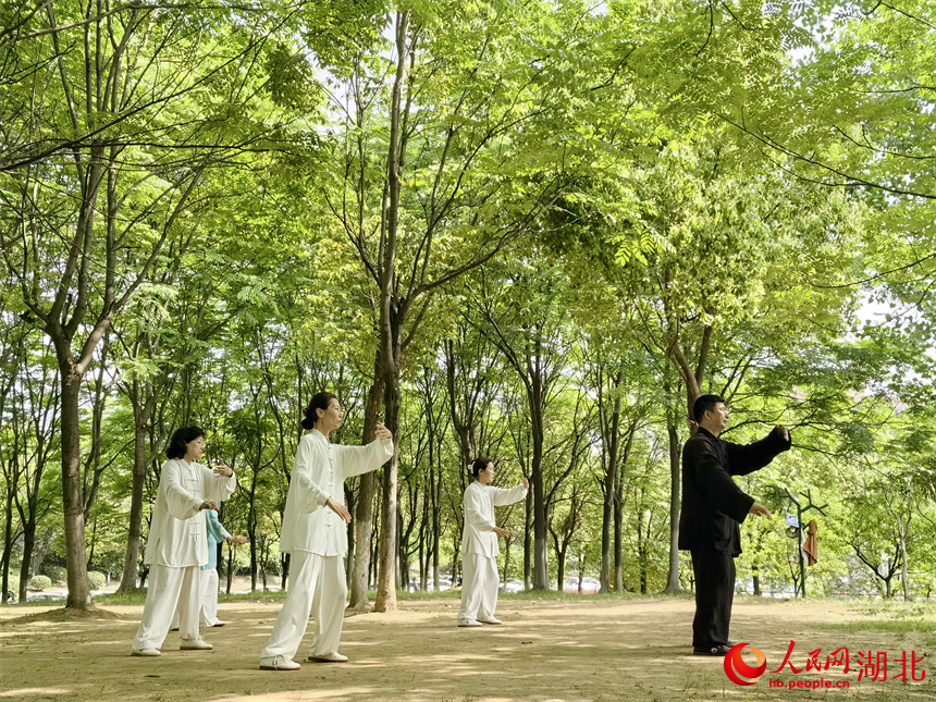 4月27日，市民在漢江灣體育公園里練習(xí)太極拳。人民網(wǎng)記者 周雯攝