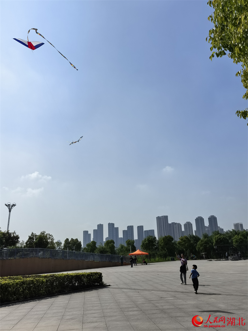 春日，在武漢漢江灣體育公園里，不少市民在放風(fēng)箏。人民網(wǎng)記者 周雯攝