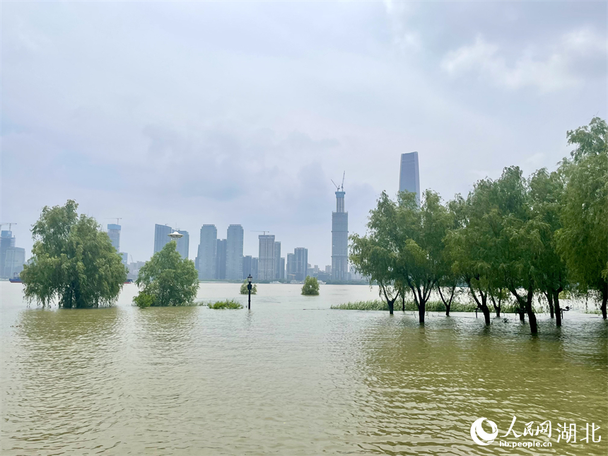 7月2日，武漢漢口江灘江水漫過親水平臺(tái)。人民網(wǎng)記者 周恬攝