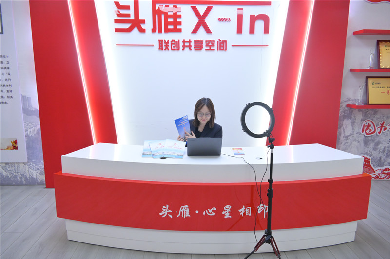 工作人員在在直播間宣傳法律法規(guī)。江畔盼攝