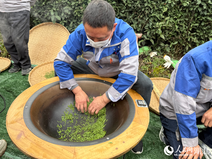 制茶師傅正在炒茶。人民網(wǎng)記者 張沛攝