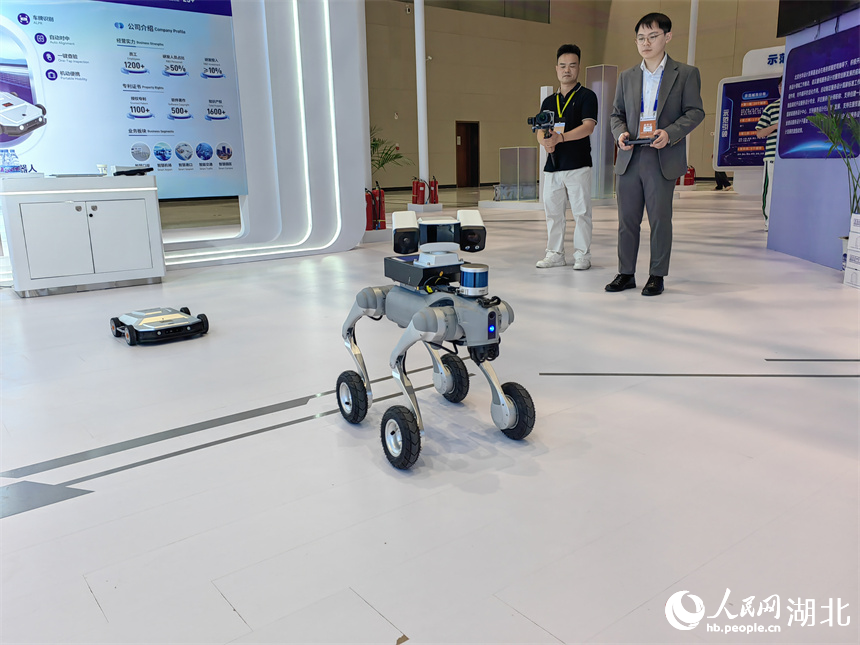 智能輪足機器人可以在山地等復雜地形巡邏巡查。人民網(wǎng)記者 郭婷婷攝