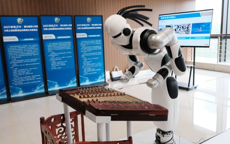 活動現(xiàn)場機(jī)器人彈奏揚(yáng)琴。杜槿霖攝