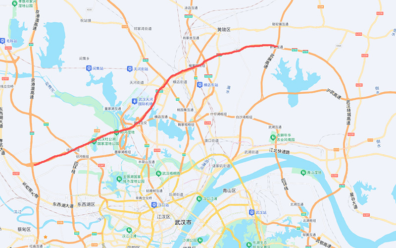 滬蓉高速公路新集至東西湖段改擴建工程路段示意圖。