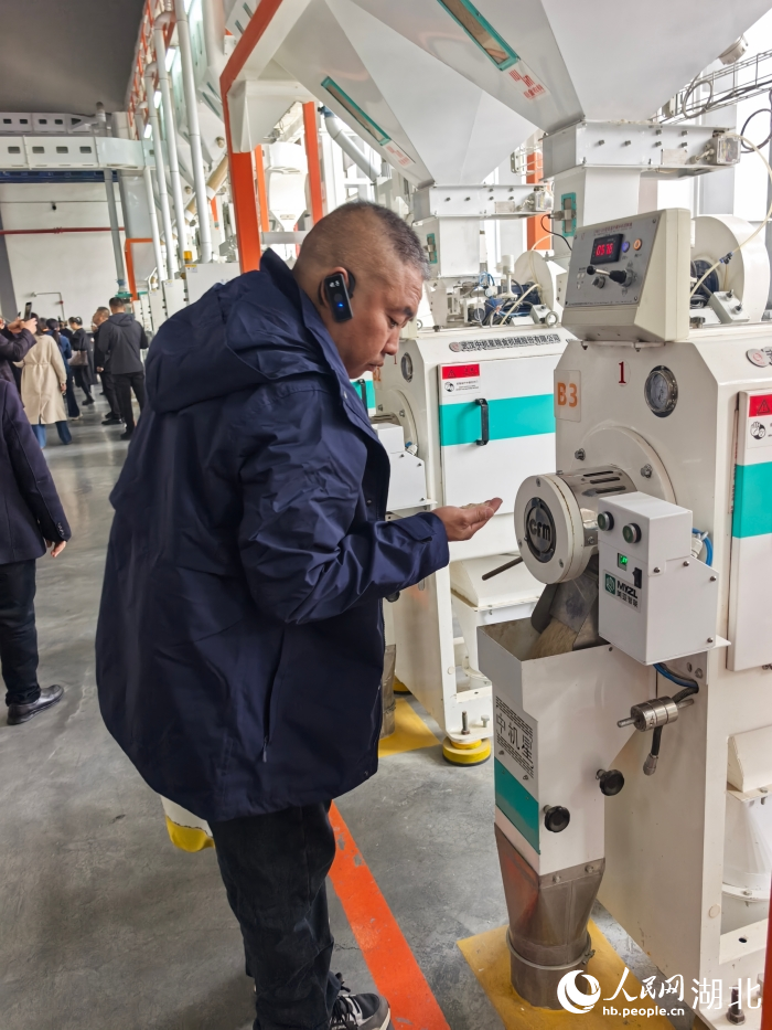 考察團(tuán)正在參觀5G自動化碾米流水線。